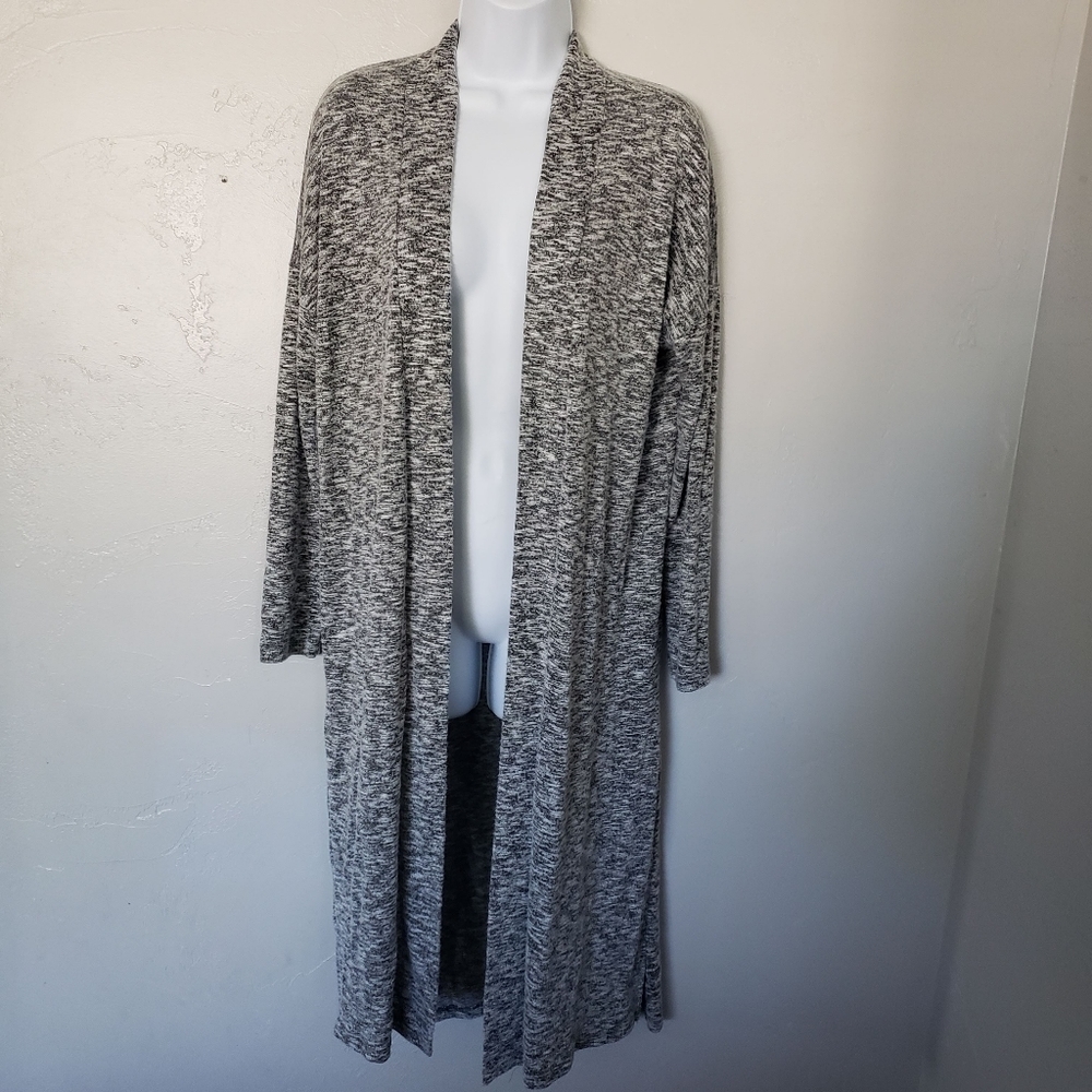 Bobeau Small Duster Cardigan Slit Sides Grey Space Dye Soft Comfy Fall Winter